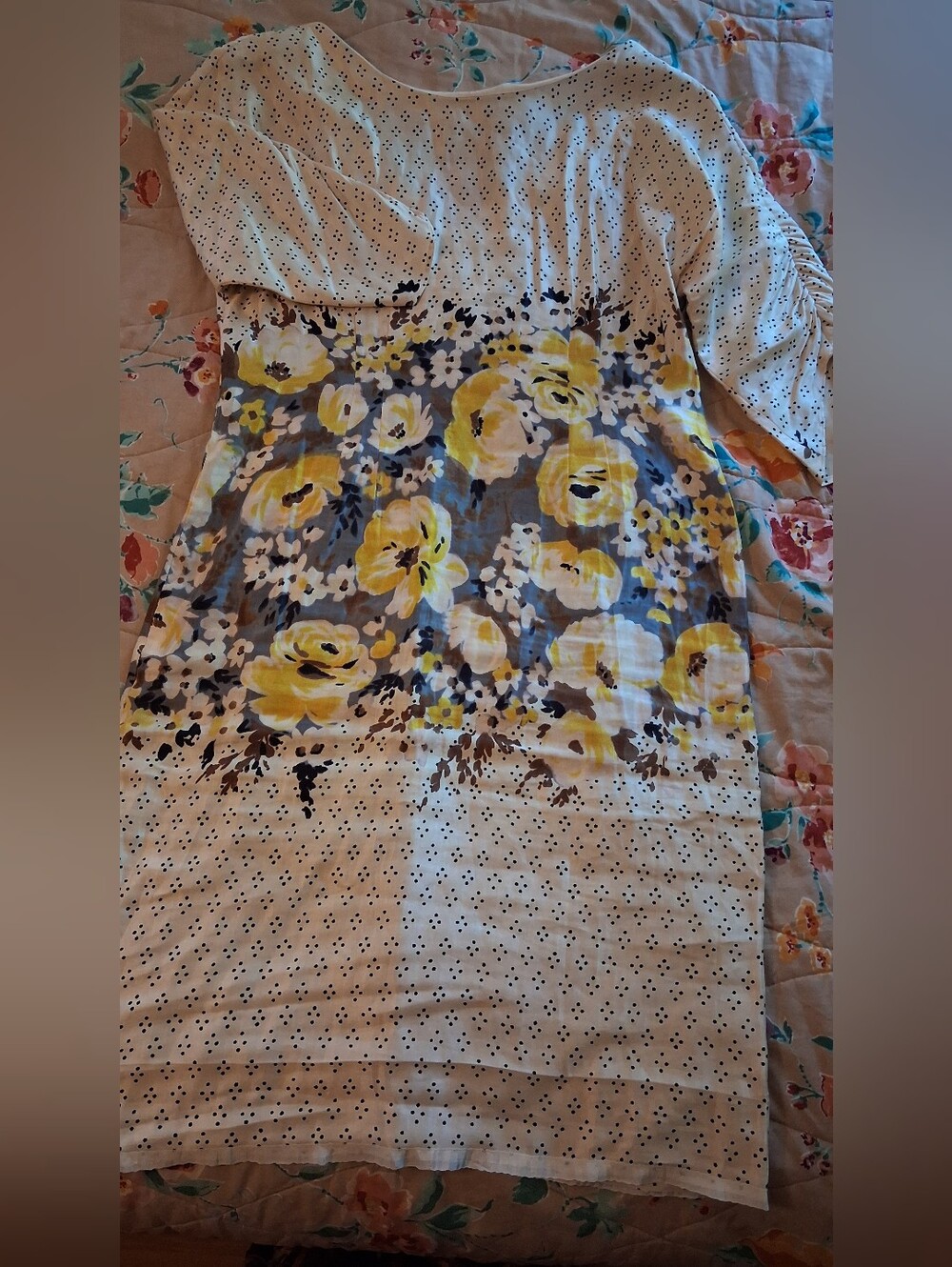 Floral Polka Dot Sheath Dress - Yellow/Gray